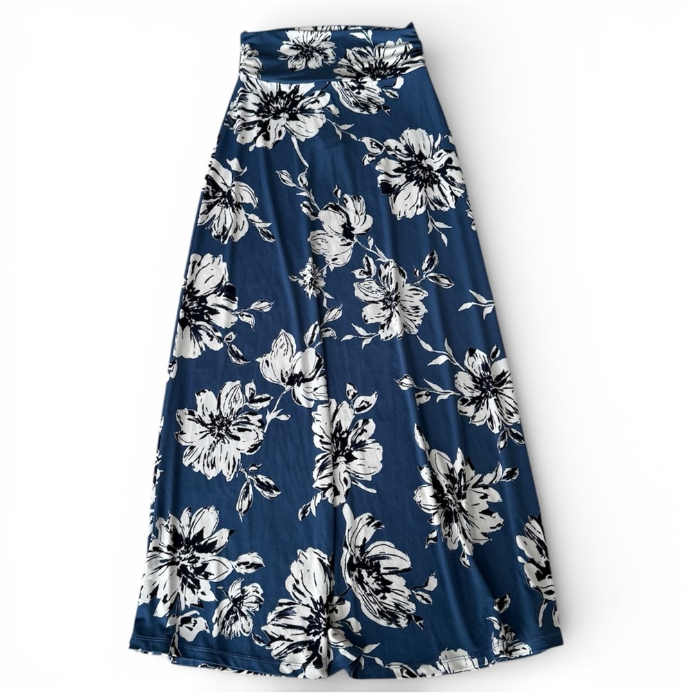 Gilli Maxi Skirt Womens Small S Blue White Floral Print Foldover Waist Boho NEW